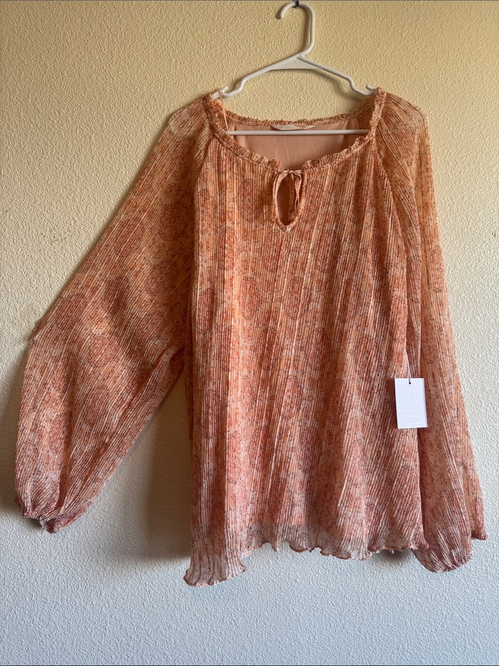 LC Lauren Conrad Peach-Orange Textured Peasant Blouse
